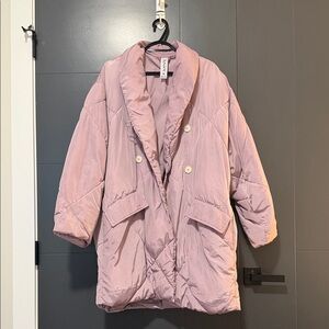Free People Lavender Double-Breasted Puffer Jacket